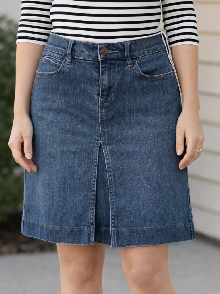 Vintage Old Navy Blue Denim Skirt With Front Paneled Slit - Size 1